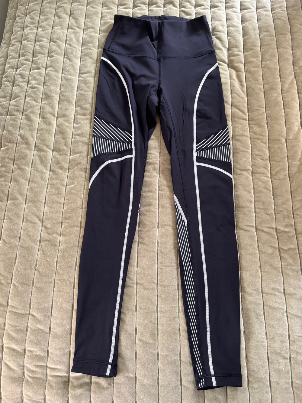 lululemon athletica Black Leggings with White Stripe Accents